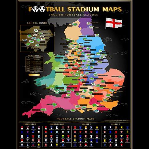 English Football Stadiums Scratch Off Map By Football Stadium Maps ...