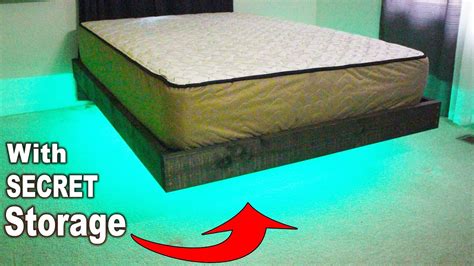 Floating Bed Frame With STORAGE and Lights (free Cut List) - YouTube