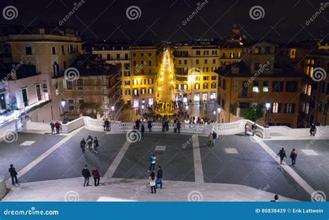 View from the Spanish Steps in Rome by Night Editorial Stock Image ...