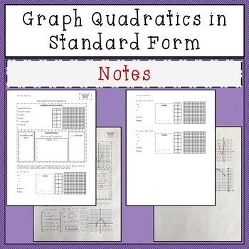 Graphing Quadratic Equations in Standard Form Notes by TarahB | TpT