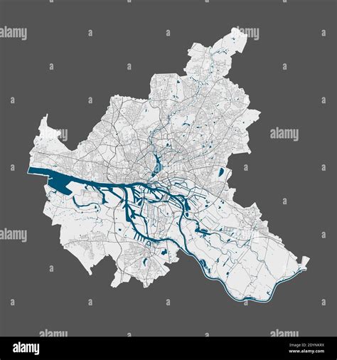 Hamburg map. Detailed vector map of Hamburg city administrative area. Poster with streets and ...