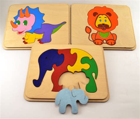 Set of 3 Wooden Puzzle Baby Toddler Toys Montessori Toy Wooden - Etsy