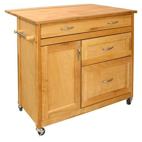 Catskill Craftsmen Natural Wood Kitchen Cart with Drop Leaf-1521 - The Home Depot