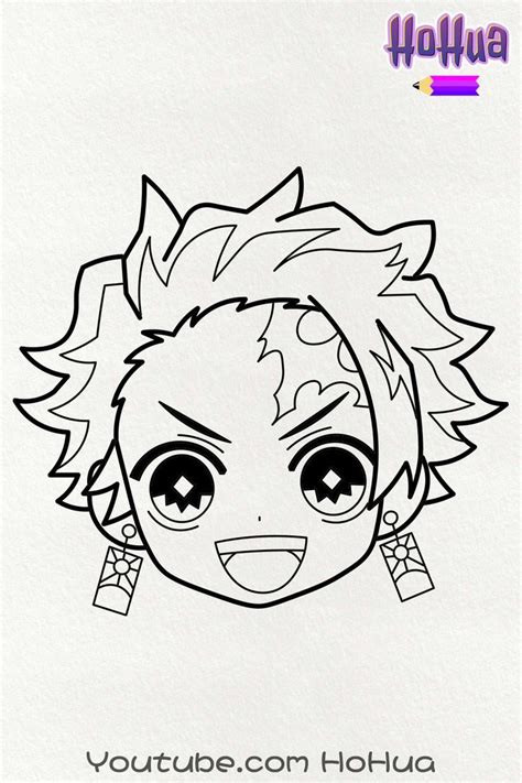 Chibi Tanjiro Kamado from Demon Slayer Line art coloring Page by HoHua | Desenho de olho de ...