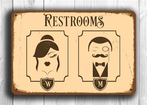 RESTROOM SIGN, Restroom Signs, Toilet Sign Male Female Restrooms Sign, Vintage Style Toilet ...