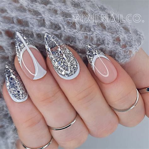 Press On Nails, Silver Glitter, Hard Gel Press Ons, Luxury Custom Nails ...