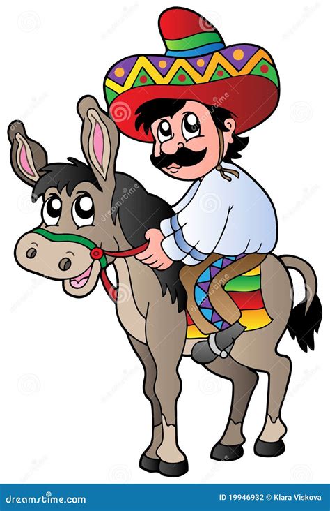 Mexican riding donkey stock vector. Illustration of headwear - 19946932