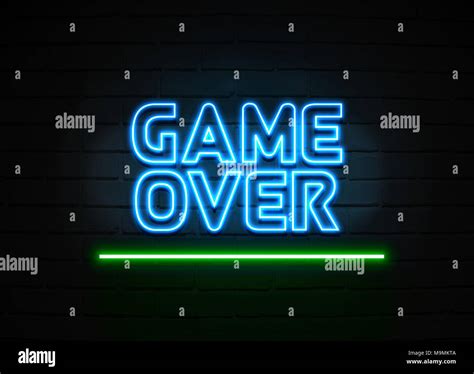 Game Over neon sign - Glowing Neon Sign on brickwall wall - 3D rendered ...