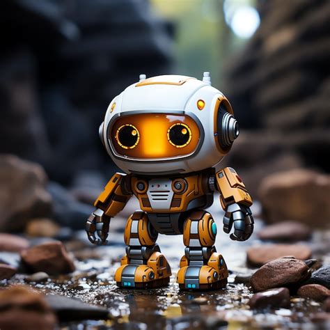 Premium Photo | A toy robot standing on rocks