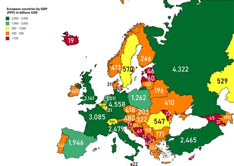 European Coutnries by GDP (PPP) in billions USD (IMF 2019 data) : europe