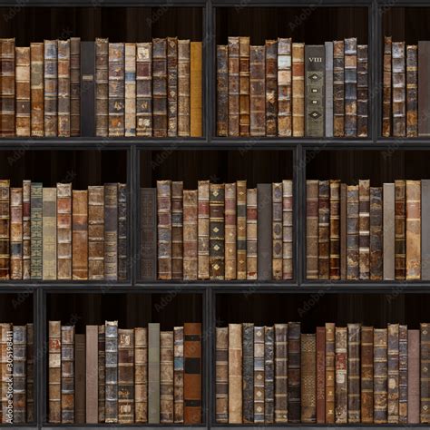 05 of 30 Black wood bookshelf. Old books seamless texture (vertically and horizontally). Tiled ...