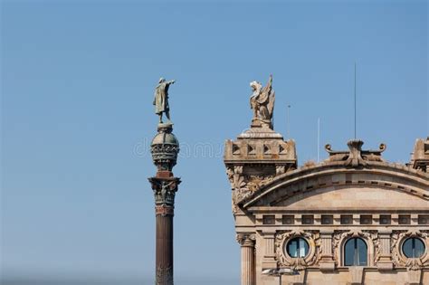 Colom Monument in Portal De La Pau Square in Barcelona, Spain Stock Photo - Image of colon ...