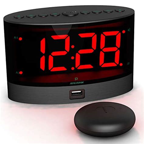 ANJANK Loud Alarm Clock with Wireless Bed Shaker, Powerful Vibrating Alarm Clock for Heavy ...