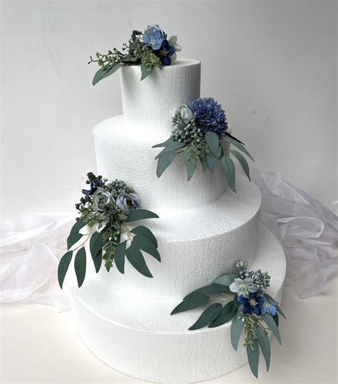 Dusty Blue Wedding Flower Cake Topper Faux Silk Cake Toppers Dusty Bule Pale Blue Eucalyptus ...