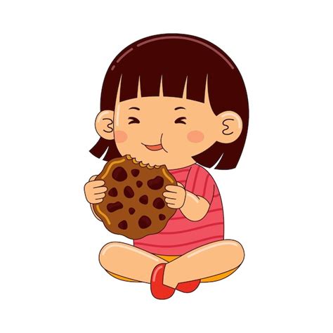 Premium Vector | Girl kids eating cookies vector illustration