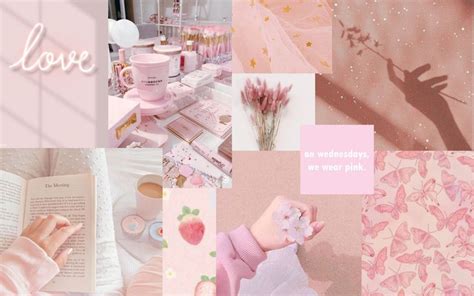 Pink Collage Desktop Wallpaper, MacBook Wallpaper, PC Wallpaper, Pink ...