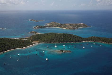 Great St. James and Little St. James Islands are seen in an aerial view near Charlotte Amalie ...