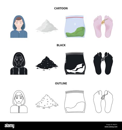 Addict, cocaine, marijuana, corpse.Drug set collection icons in cartoon ...