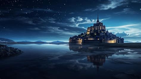 Premium AI Image | Night view of Mont SaintMichel