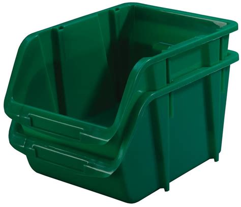 Stack-On BIN-1510 Medium Storage Bin, 6.25 in L X 9.38 in W X 5 in H Outside, Co-Polymer, Green ...