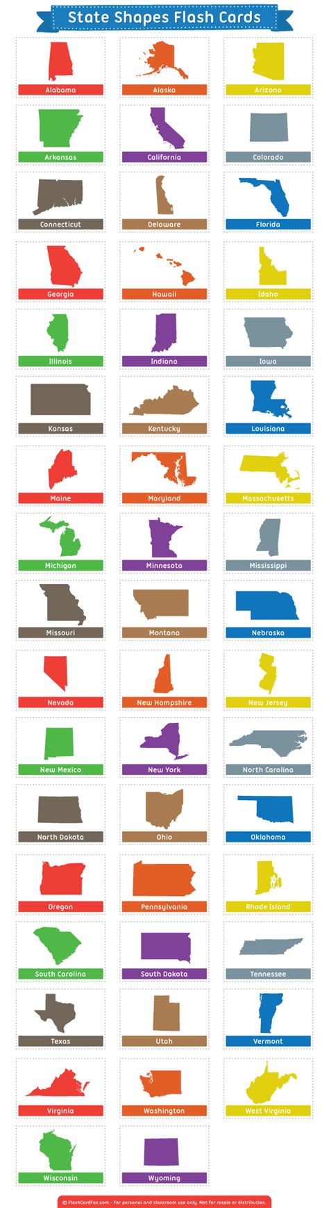 Printable State Shapes Flash Cards