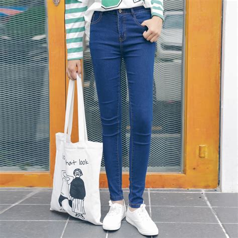 2017 New Arrival Solid Skinny Jeans Women Blue Korean Style Fashion ...