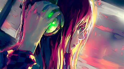 Vibrant Anime HD Wallpaper with Headphones