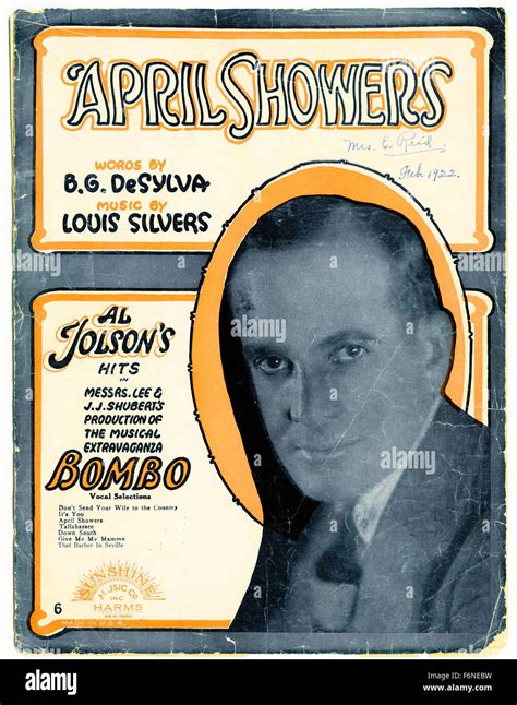 April Showers, 1921, piano sheet music cover, performed by Al Jolson ...