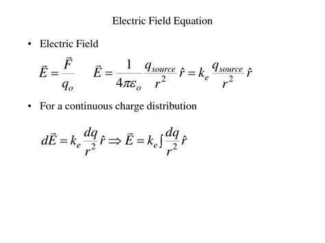 Electric Field Formula Sheet