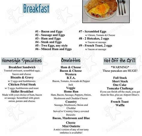 Menu at The Airport Diner restaurant, Bremerton