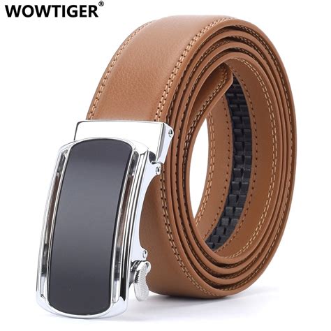 WOWTIGER Fashion Designers Mens Automatic Buckle Leather luxury Belts Light Brown Male Alloy ...