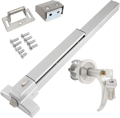 IRONWALLS Door Push Bar Panic Exit Device with Exterior Lever, 70cm/27.5” Stainless Steel ...