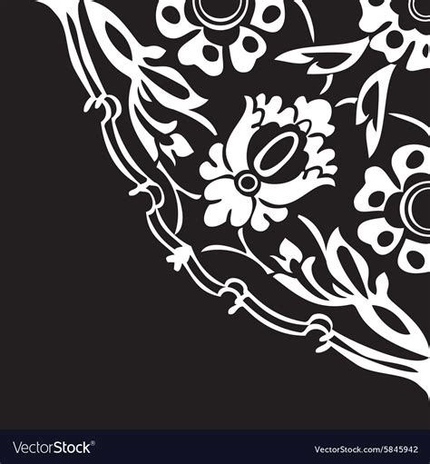 Black and white round floral border corner Vector Image