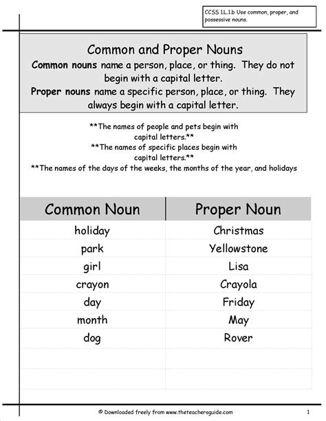 Proper And Common Nouns Worksheet For Grade 5