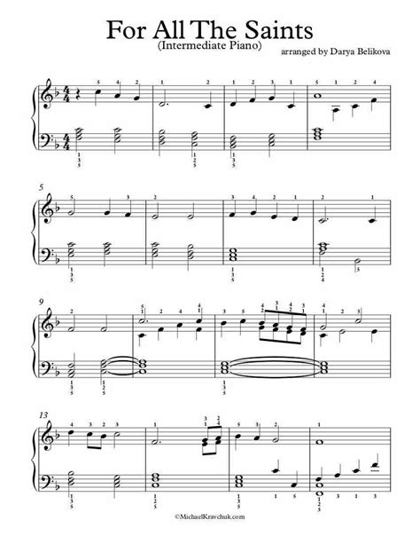 Intermediate Piano Arrangement Sheet Music – For All The Saints | Sheet ...