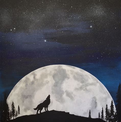 Moonlit Sky by Virginia Hood | Canvas painting, Painting, Wolf painting