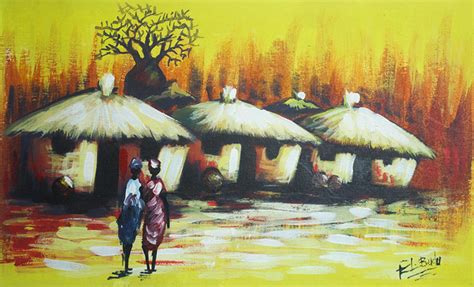 Village Scene Original Acrylic on Canvas Painting - Colorful Village Scene I | NOVICA