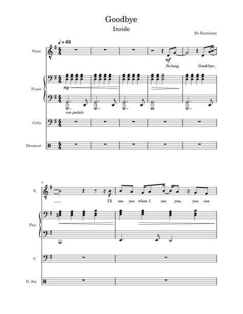 Goodbye – Bo Burnham Sheet music for Piano, Tenor, Cello, Drum group (Mixed Ensemble ...