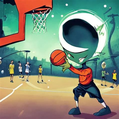 Alien shooting basketball