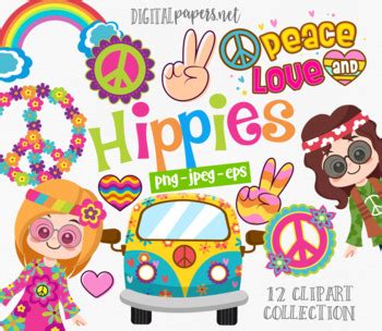 Hippie 60s Clipart Set by Digital Papers | Teachers Pay Teachers