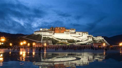 white, no people, architecture, city, China, Potala Palace, dusk, outdoors, building exterior ...