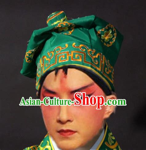 Traditional China Beijing Opera Takefu Green Hats, Chinese Peking Opera Imperial Bodyguard ...