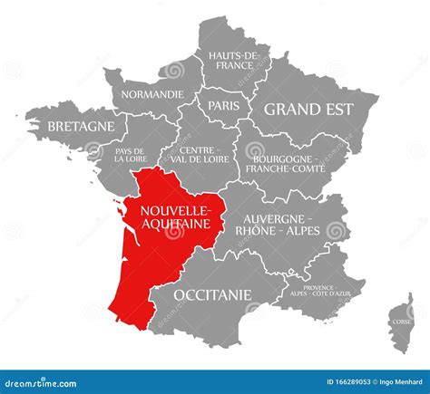 Nouvelle-Aquitaine Red Highlighted in Map of France Stock Illustration - Illustration of ...