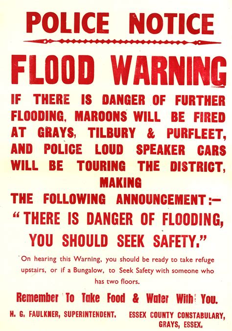 Flood poster | The 1953 Floods | Tilbury and Chadwell Memories