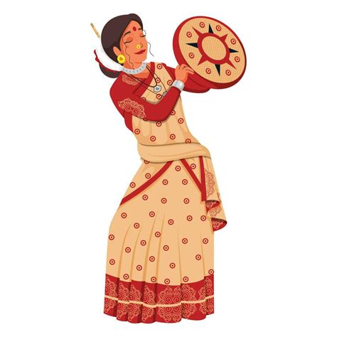 Beautiful Young Woman Holding Tambourine In Assam Traditional Attire. 23314937 Vector Art at ...