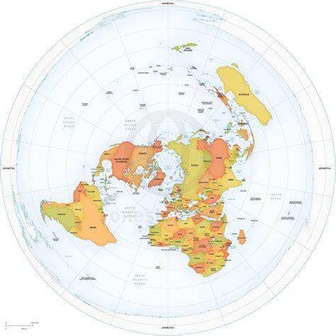 Map of World political Azimuthal Equidistant North Pole centered