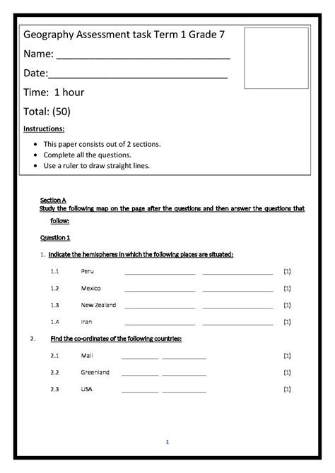 Geography Grade 9 Term 2 Worksheets