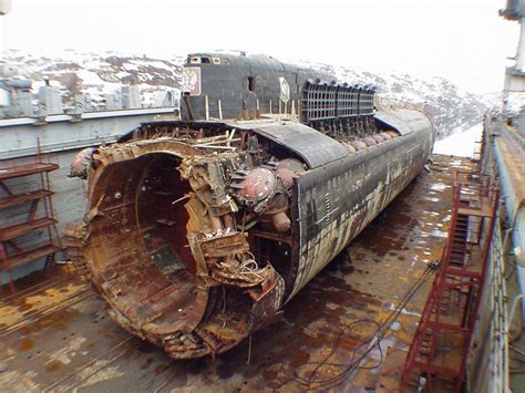 Wreck of the submarine Kursk after being raised from the bottom of the ...