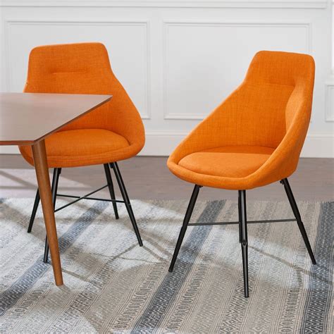 Mid Century Modern Dining Chair (Set of 2) - Orange w/Metal Legs at ...