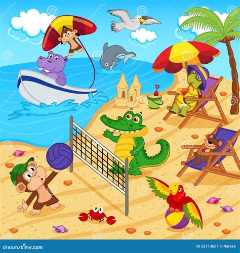 Animals Resting On Beach Stock Vector - Image: 52713667